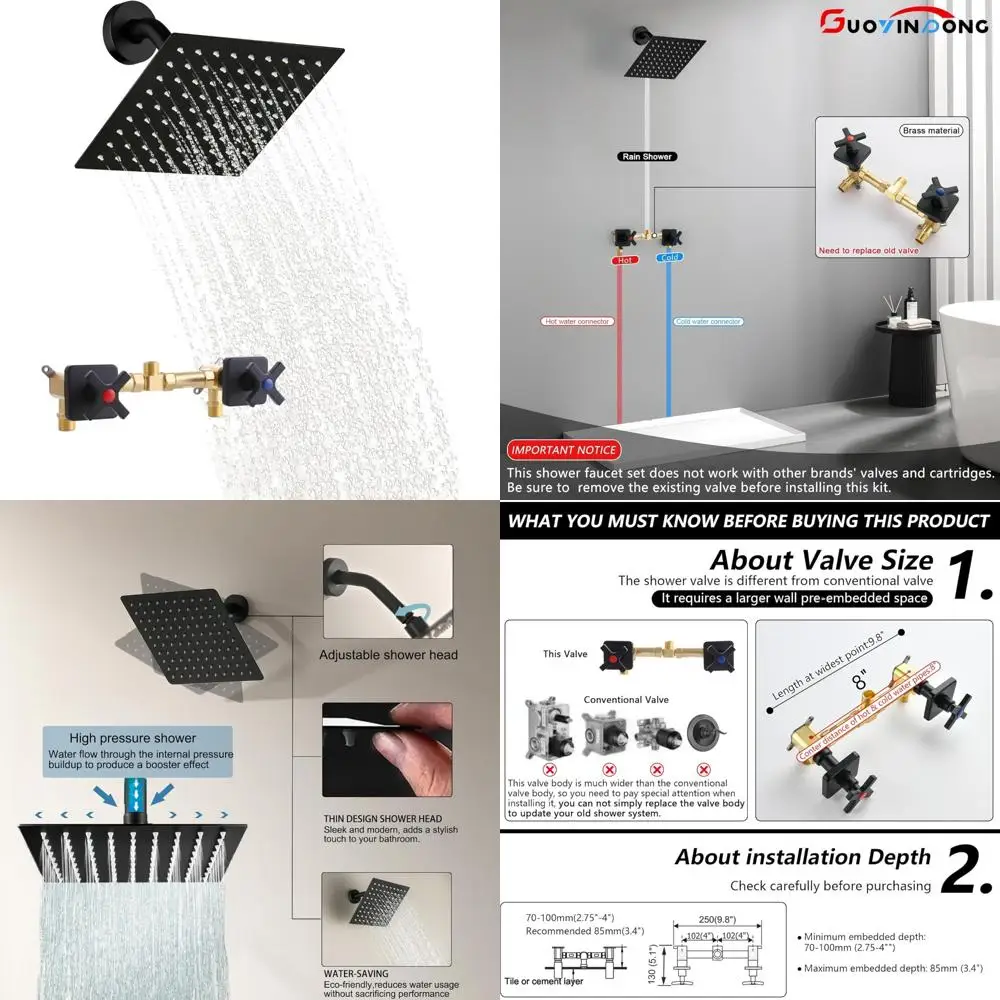 

Two-Handle Wall-Mounted Shower Faucet Set, Matte Black Finish, Complete Shower Faucets Set for Modern Bathroom Upgrade