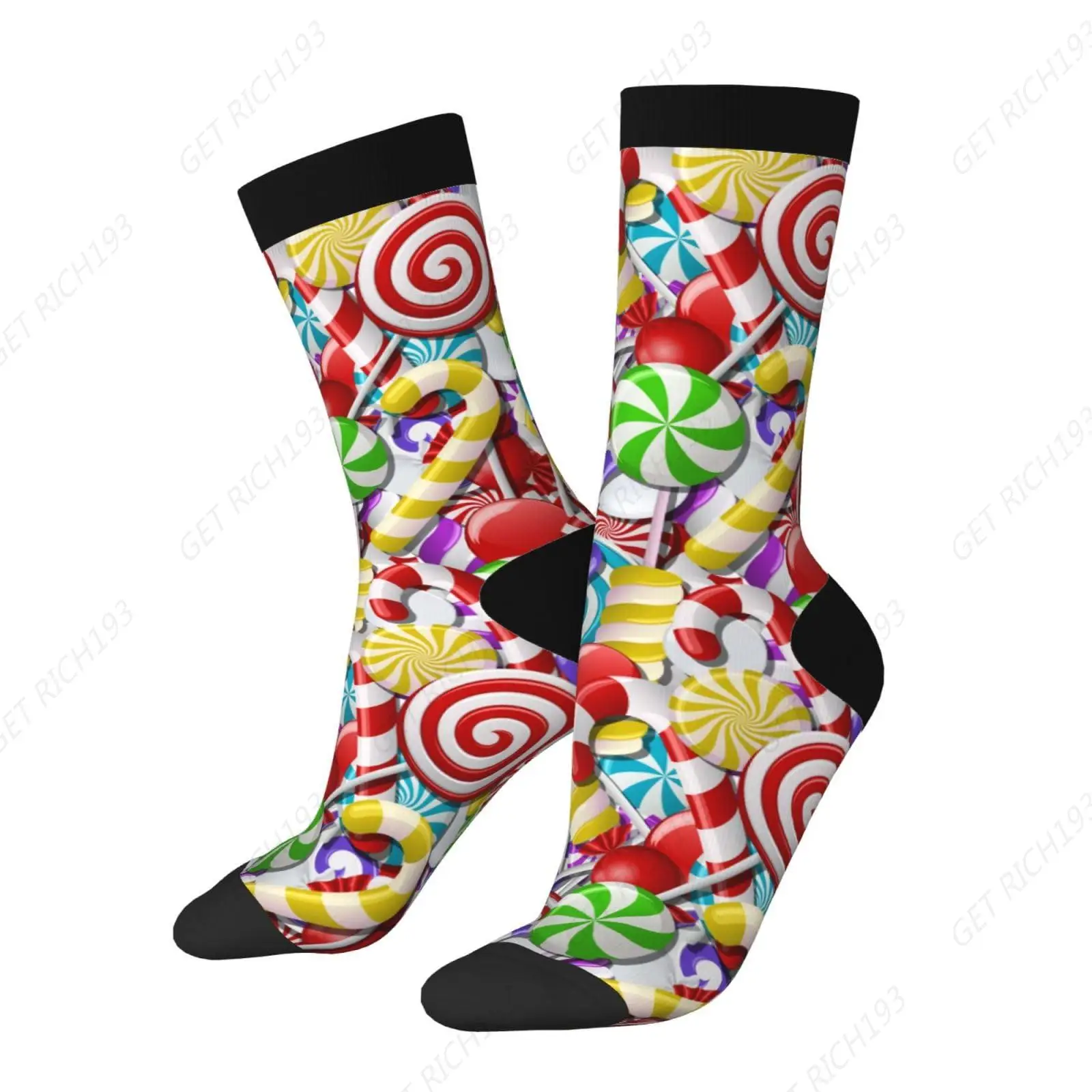 Christmas Candies Lollipop Candy Cane Novelty Socks Crazy Funny Crew Dress Socks For Men Women