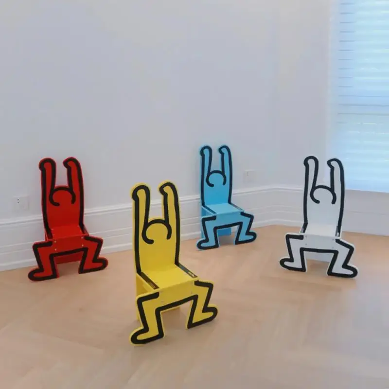 French Case Haring humanoid chair, trendy ornament, shoe changing stool, small wooden chair