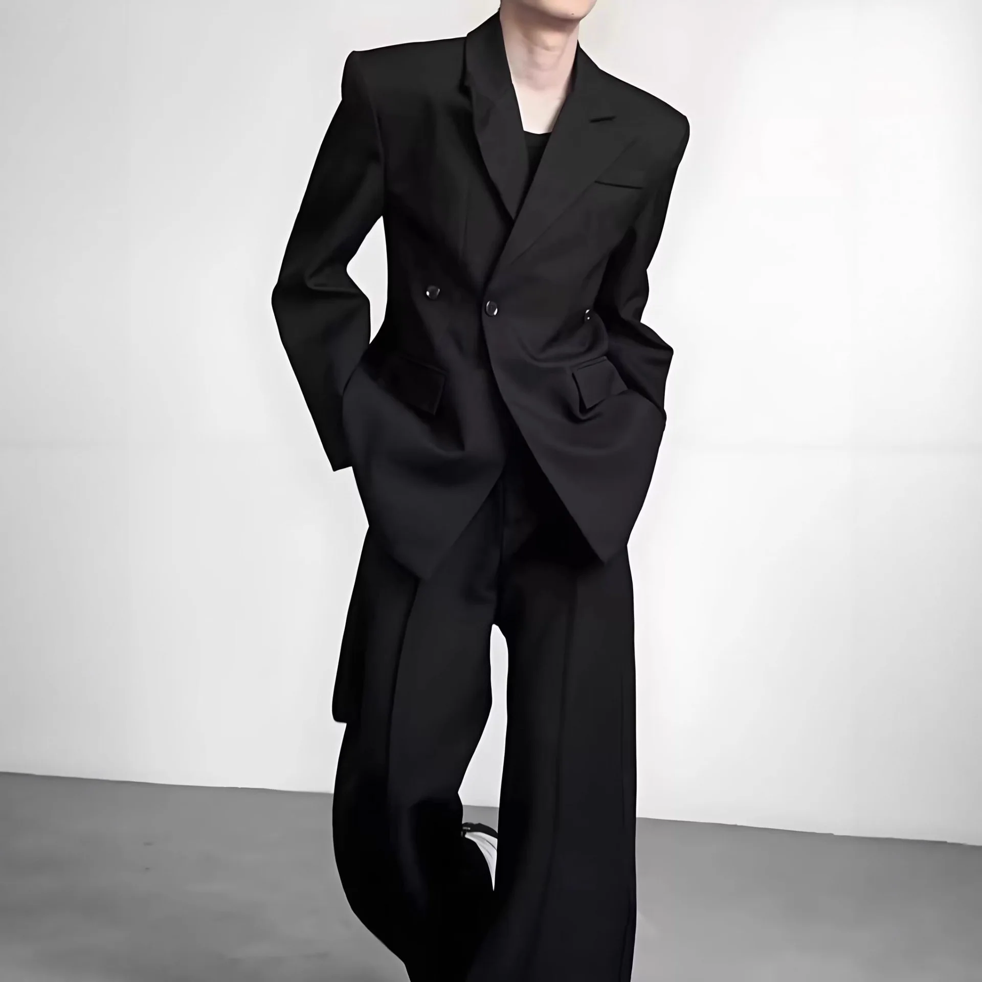 Chaqueta de traje de Color puro para hombre, informal, ajustada, con un solo botón, alta elasticidad, estilo de caballero de negocios, moda de primavera y otoño