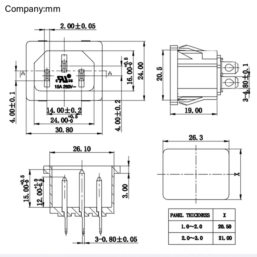 AC power socket C14 Inlet Power Socket Connector Plug Industrial socket Plug IEC320 C14 3Pin UL/CQC/KC/VDE certification AC 15A