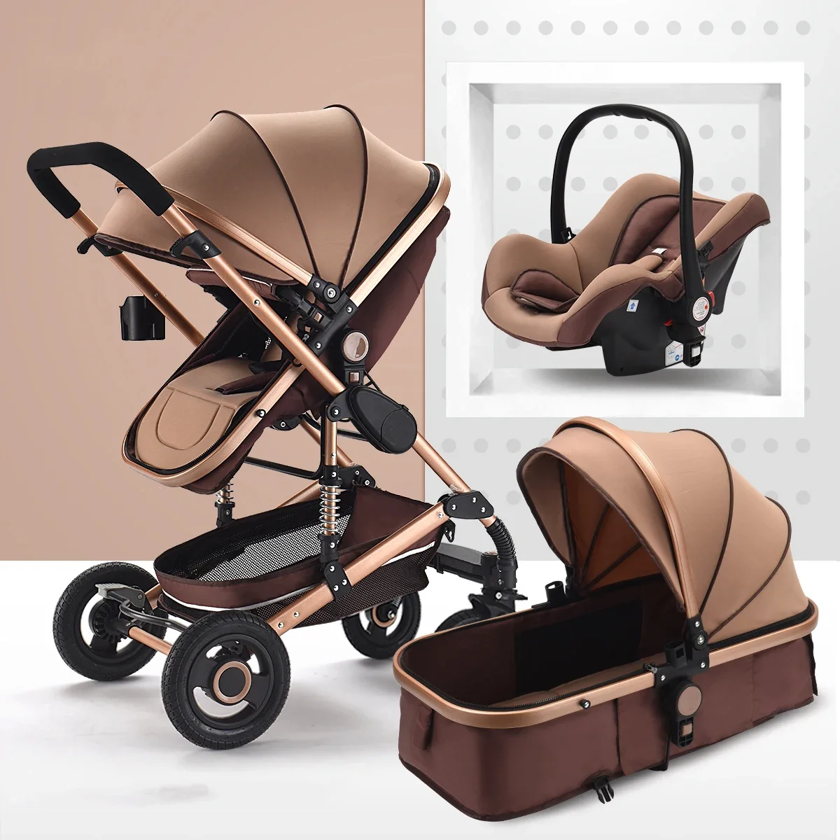 3-in-1 kinderwagen Luxe High Landscape kinderwagen draagbare kinderwagen multifunctionele pasgeboren koets dubbelzijdig