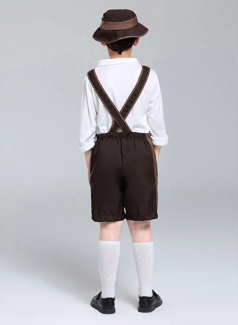 Classic Children Bavarian Lederhosen Oktoberfest Costume German Beer Boys Outfit Hat Top Suspender Shorts Set Halloween Costume