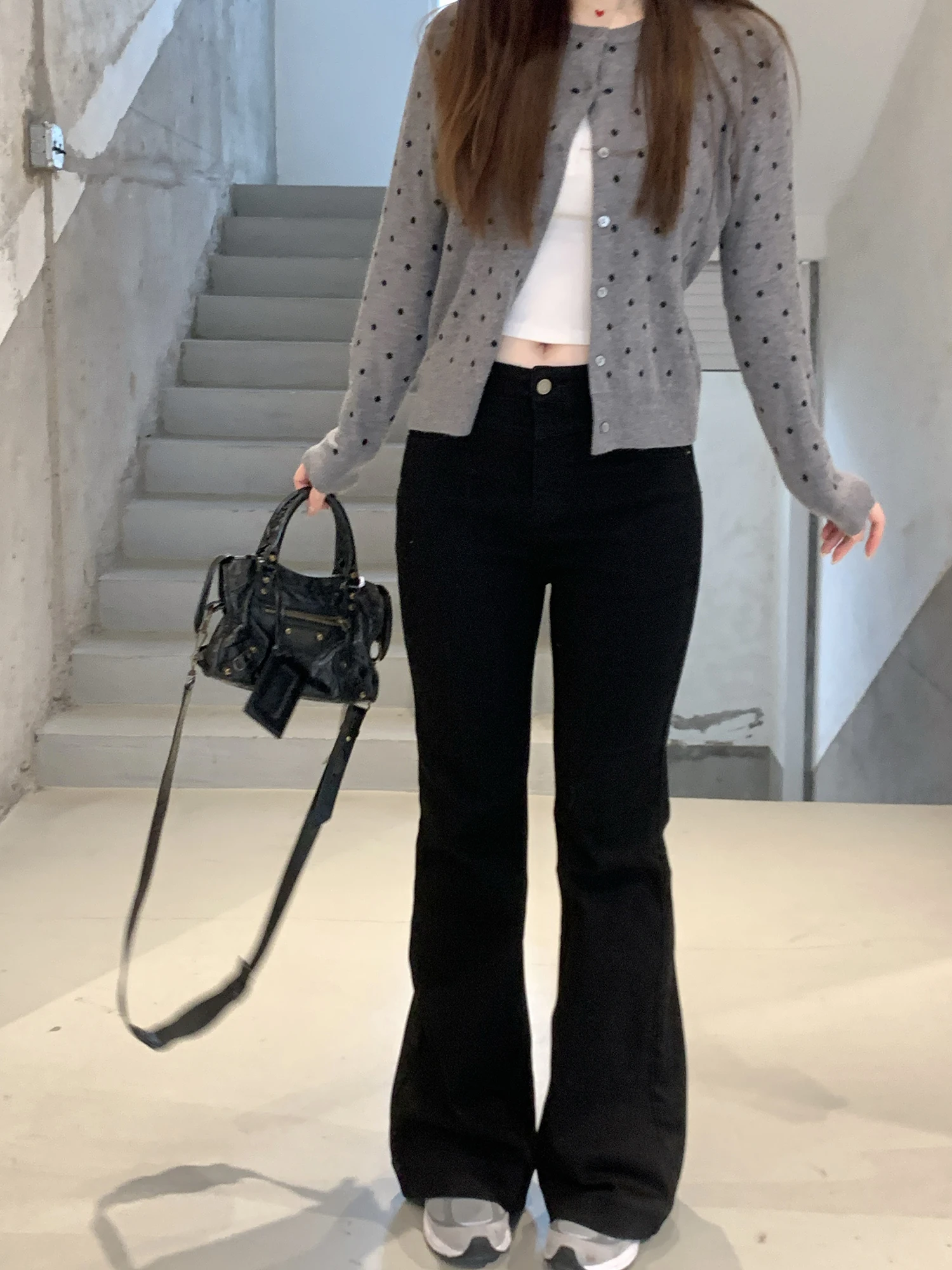 

Джинсы с высокой талией, расклешенные, женские, брюки-клеш, прямые брюки, весна-осень, темно-синий цвет, эффект стройности