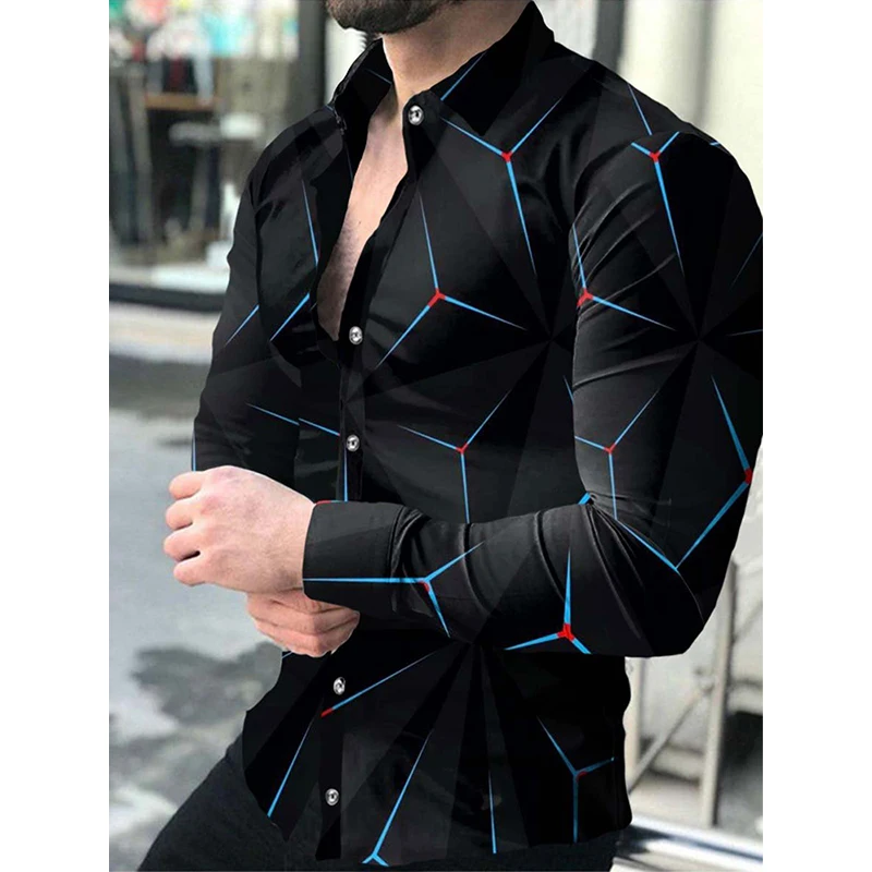 

Slim Fit 3D Printed Long Sve Collared irt Personalized Youthful Vitali Sle Spring Regular Thin Casual irt