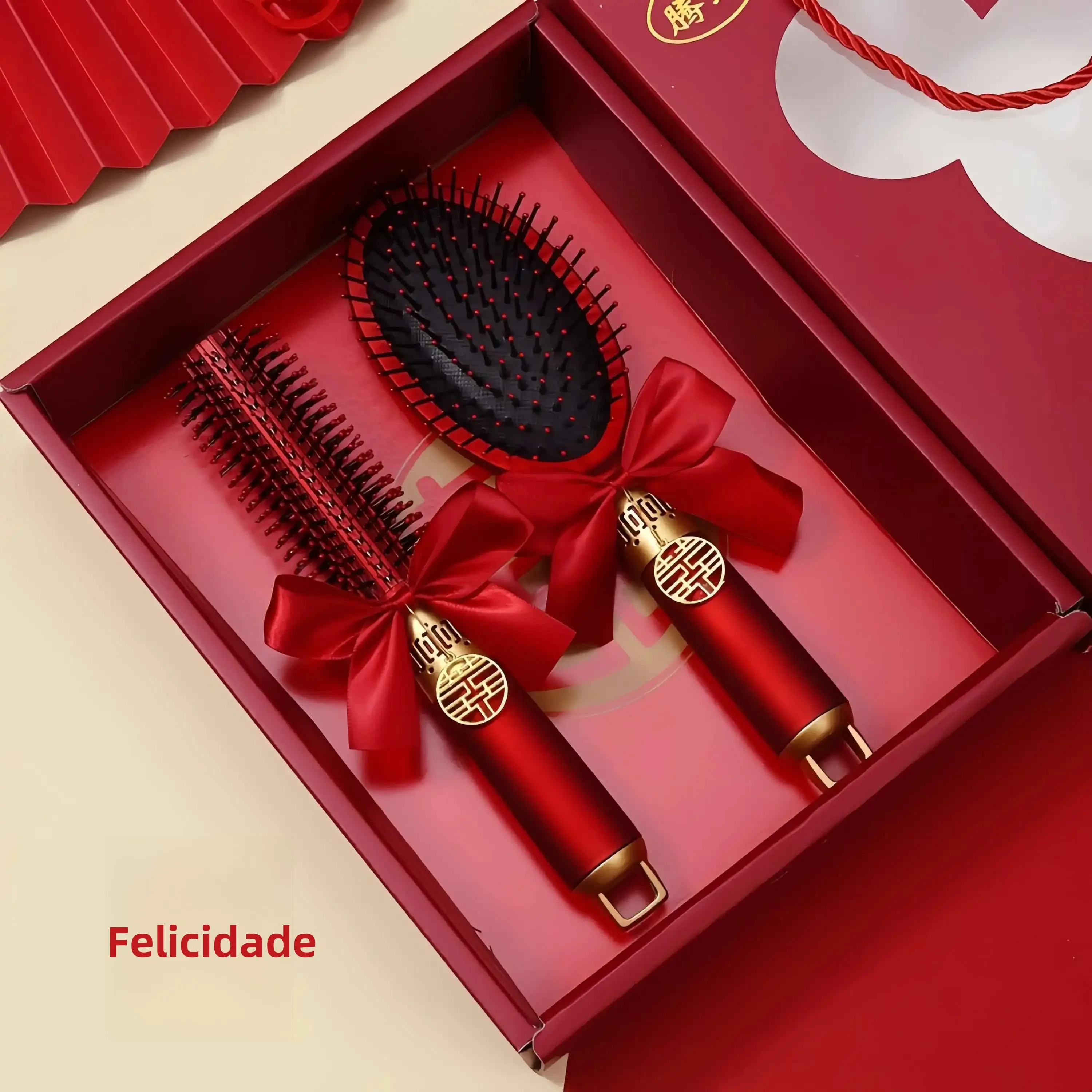 ウェディングコーム-レッドクッションヘアブラシ-ブライダルギフトボックスセット-高級結婚祝い用品-花嫁のためのクリエイティブギフト