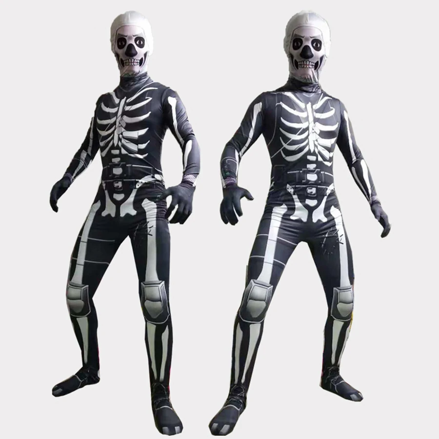 أزياء الهالوين بدلة تنكرية على شكل جمجمة شبح للأطفال والكبار بدلة هيكل عظمي مخيفة قناع الهالوين ملابس كرنفال