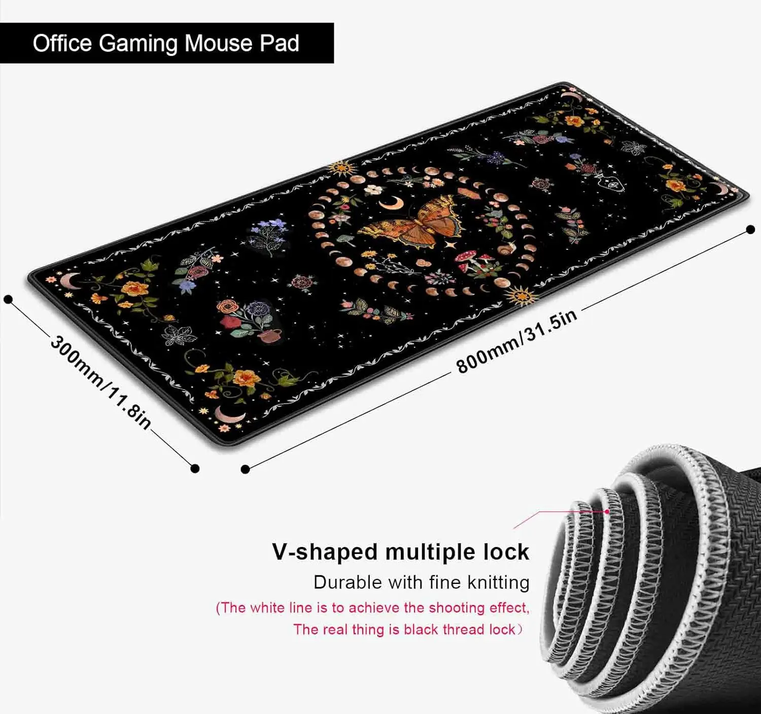 Gothic Moth & Moon Phases  Mouse Pad – Black/Orange Floral Desk Mat for Gaming, Office & Home