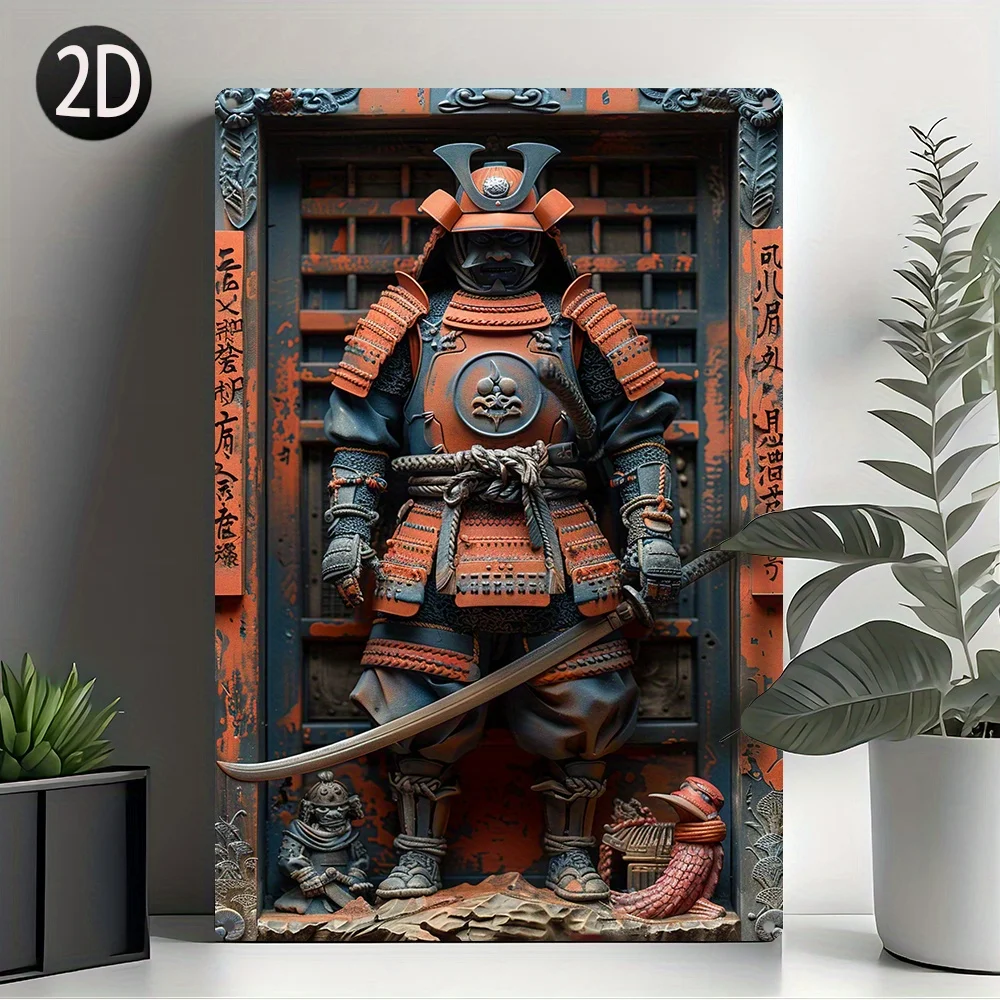 Vintage Japanese Samurai Aluminum Wall Art Decor - 8x12 Inches - Multipurpose Moisture-Resistant Hanging Tin Sign for Gym