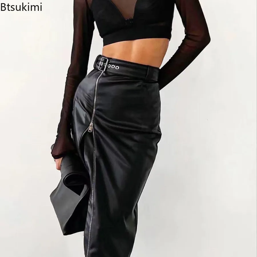 

New Women's Slim Fit Zipper Leather Skirt Hot Sale Spring Trendy A-Line Mini Skirt Artificial Leather Fashionable Vintage Skirts