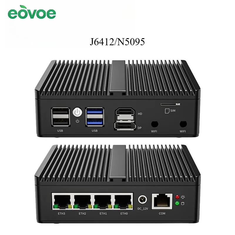 EOVOE Intel N150 Celeron N5100 J6412 Soft Router J5005 Mini PC with 4x Intel I226 2.5G LAN HD DP pfSense Firewall Appliance ESXI