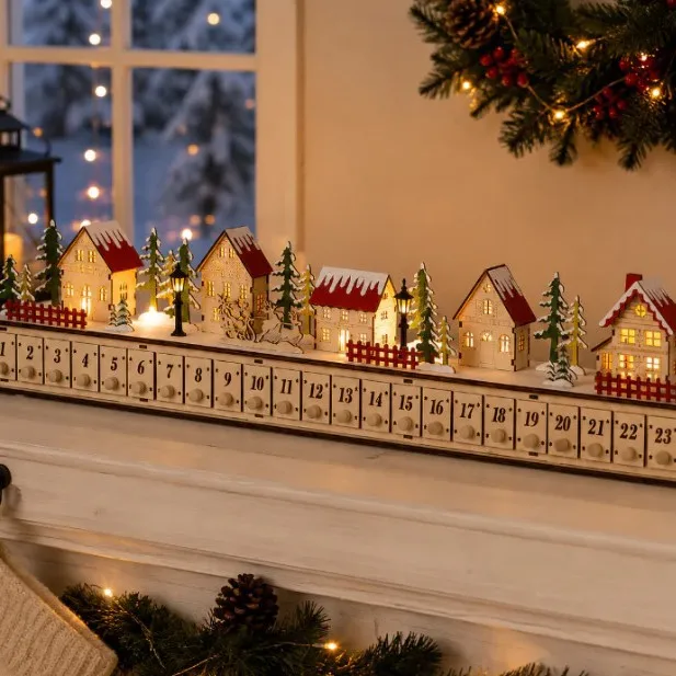 New Christmas Village Advent Calendar Xmas Home Desktop Decor Holiday Countdown Ornament