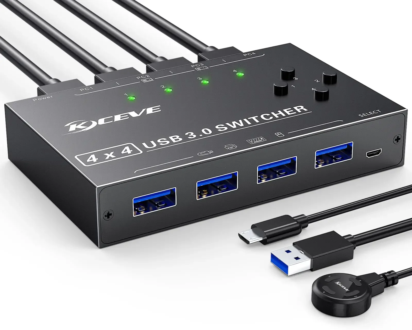 

4-х компьютерный переключатель KCEVE USB 3,0, 4-портовый USB переключатель, селектор с 4 USB-устройствами, USB-переключатель, совместимый с Mac/Windows/Linux