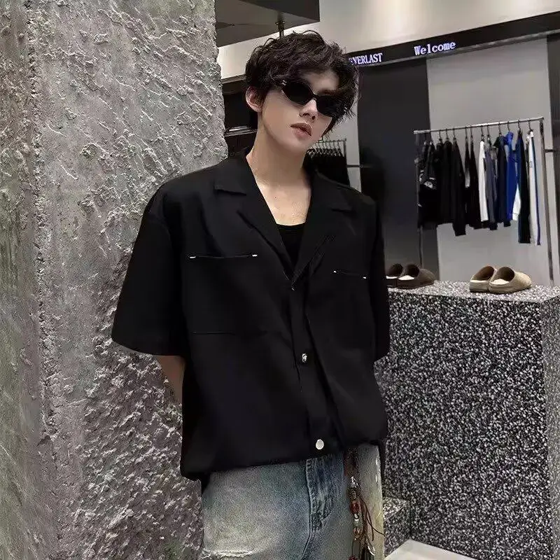 

Korean Style Men's Short Sleeve Shirt Street Fashion Hong Kong Style Vintage Workwear Summer Outerwear Casual Breathable Poly...