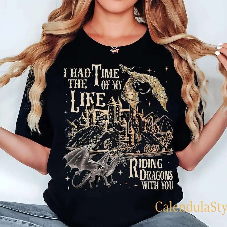 Eu tinha o tempo da minha vida montando dragões com você Camisa, Esquadrão Ridoc Quest, Quarto Wing Dragon Tairn Andarna Camiseta