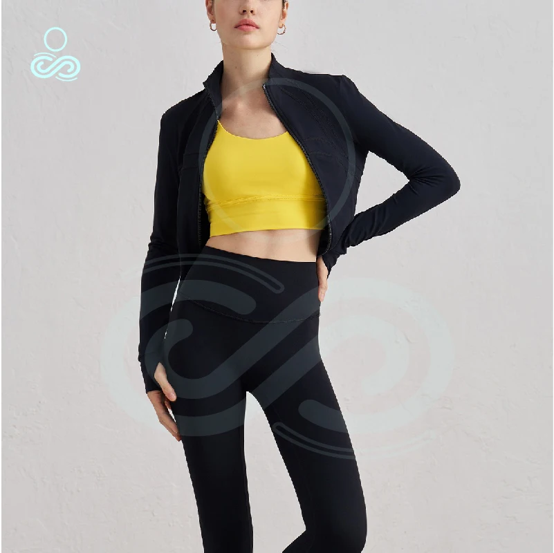 

Winter Sports Jacket with Patchwork Slimming Yoga Top Nude with Finger Cots Thickened Fitness Suit Fashionable Women's Clothing