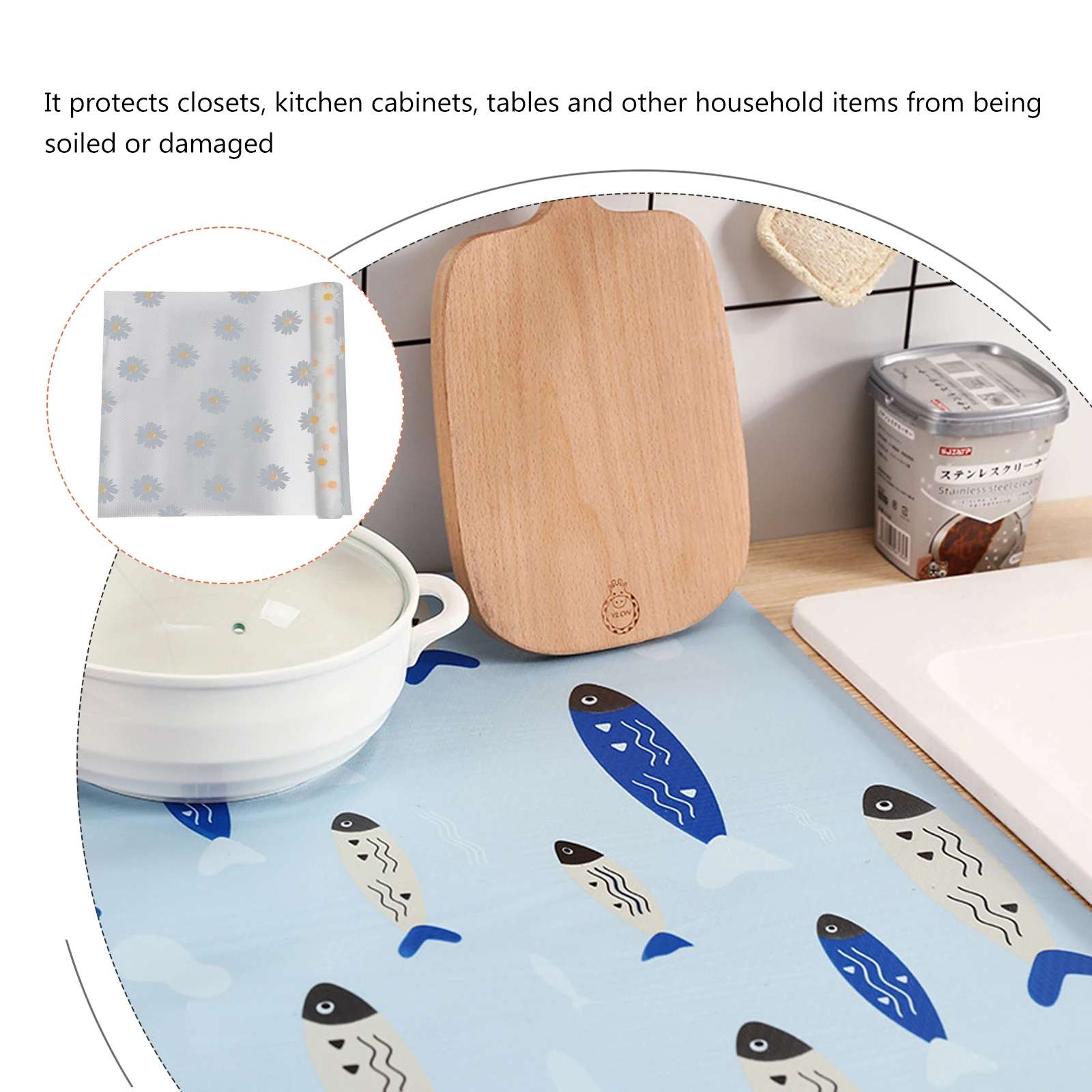 

Household Cabinet Liner Washable Waterproof Drawer Cushion Non-Slip Self-Adhesive Shelf Liner Kitchen Storage Organizer
