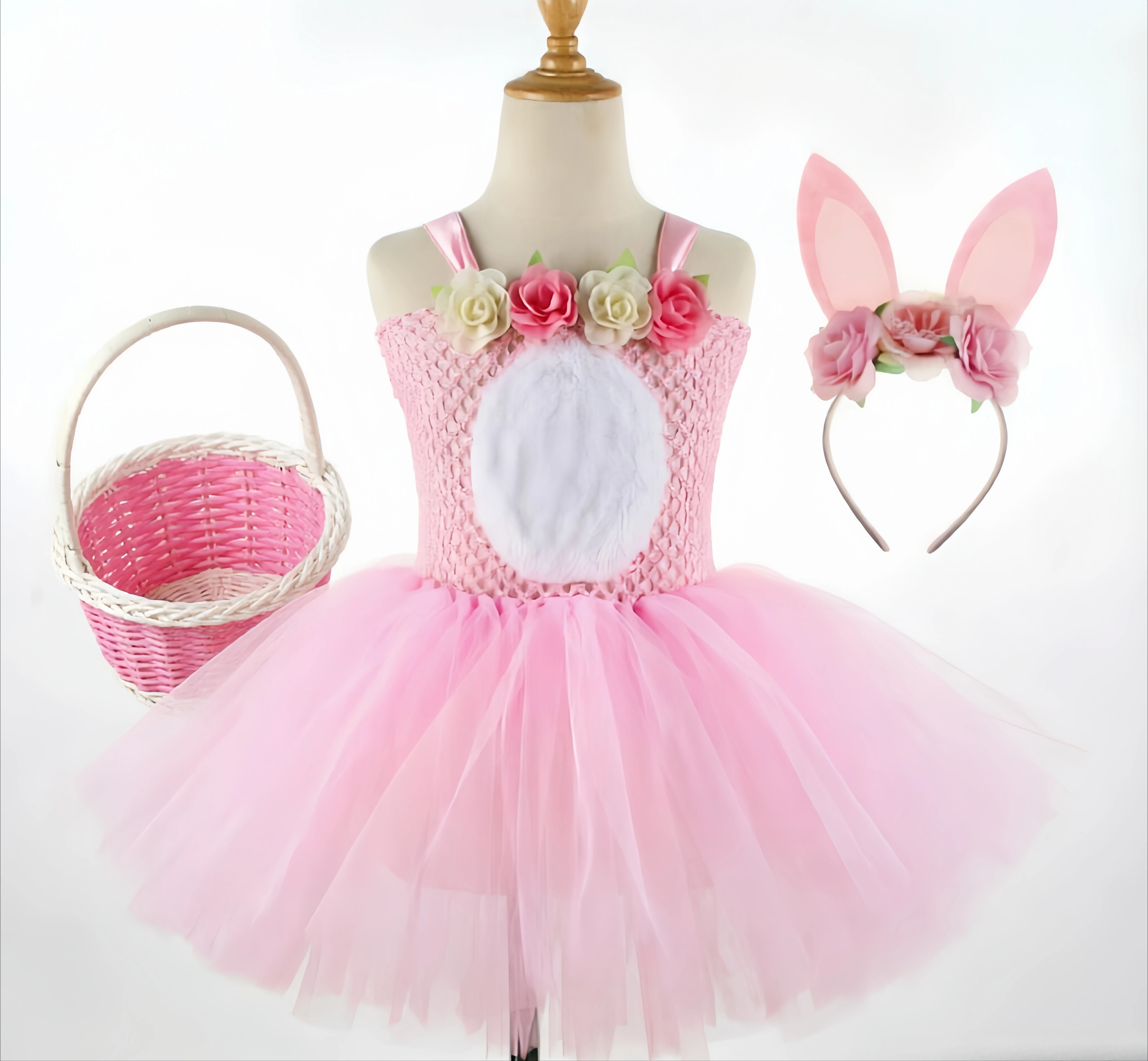 Girls Easter Cute Sweet Little Bunny Style Fluffy Princess Tutu Dress With Accessory Outfit Birthday Holiday Party Role Play Set