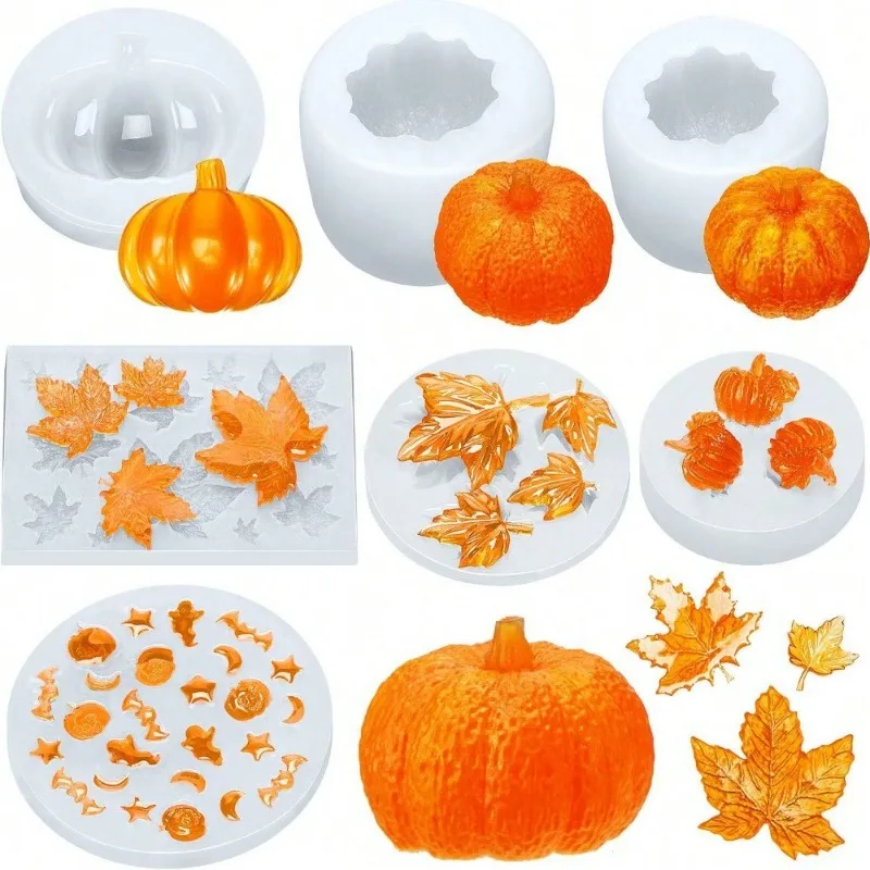 

Halloween Thanksgiving Pumpkin Silicone Mold DIY Jewelry Autumn Decor Includes Ghost Maple Leaf Themes for Seasonal Crafting