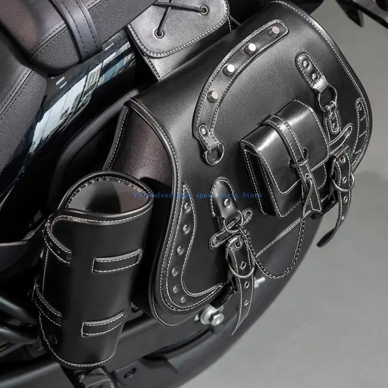 

41XA 1 Pair Motorcycle Tool Bag Retro Punk Saddlebag Waterproof PU Side Bag Travel Luggage Bag Over Saddlebag