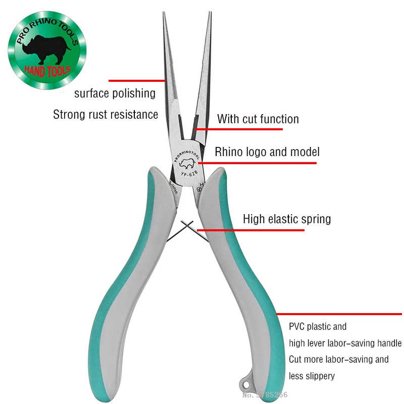 

PRO RHINO TOOLS YP-628 6 Inch Long Nose Pliers Toothed for Fishing Crimping Cutting Repairing