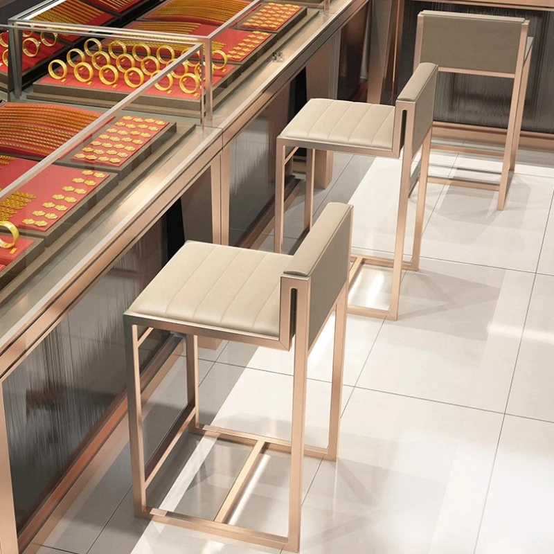 

Stainless Steel Jewelry Stool Counter Height Chair for Cashier & Display Cases Luxury Backrest Bar Stool Jewelry Store Seating