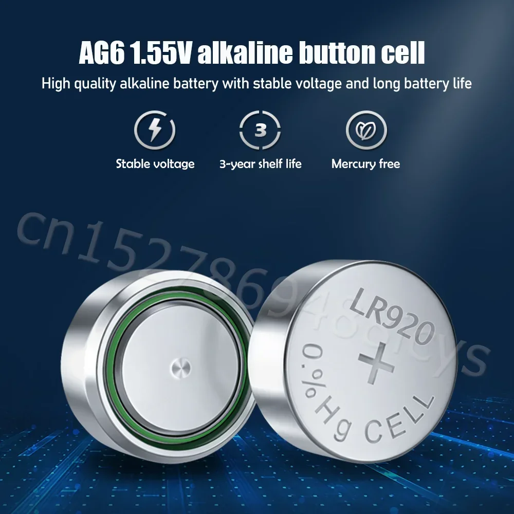 New AG6 LR920 1.55V Alkaline Battery 371 371A G6A 171 CX69 SR927 L921 GP71 Button Coin Cell For Watch Toy Remote Control Alarm