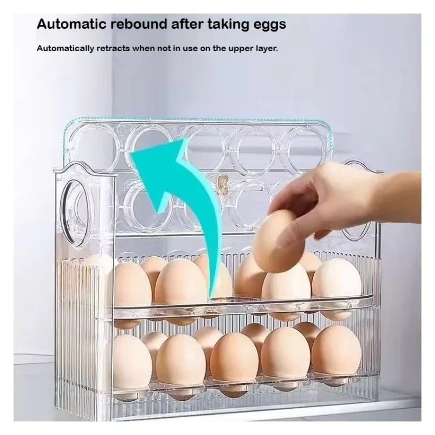 Automatic Rebound Egg Storage Box Refrigerator Side Door Space-saving Storage Rack Kitchen Special Egg Tray Box  Egg Organizer