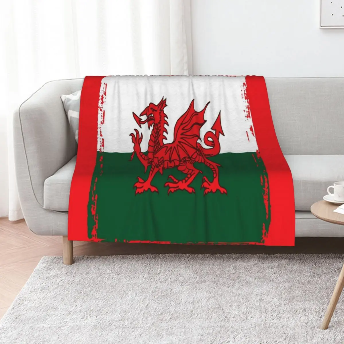 Y Ddraig Goch The Red Dragon Grunge Welsh Flag Throw Blanket Large Sofas Soft Flannel Warm Blankets