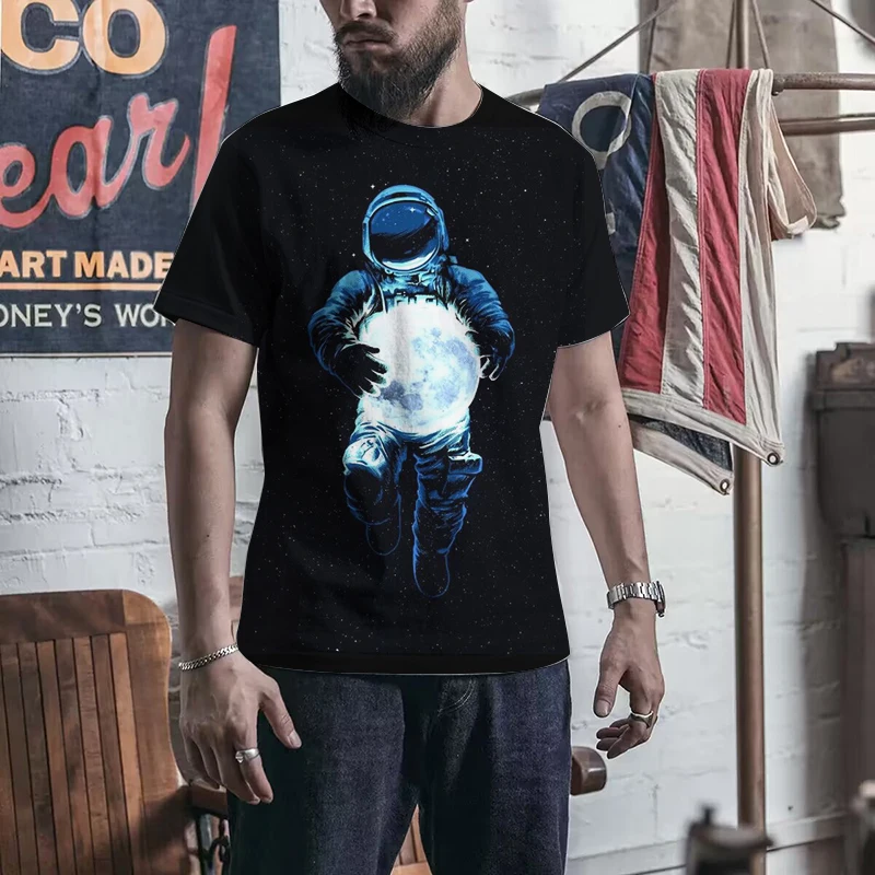 

New Personalized Space Astronaut Print men's T-shirt Summer Round Neck Short Sleeved 3D Loose Street Fashion Trend O-neck Top