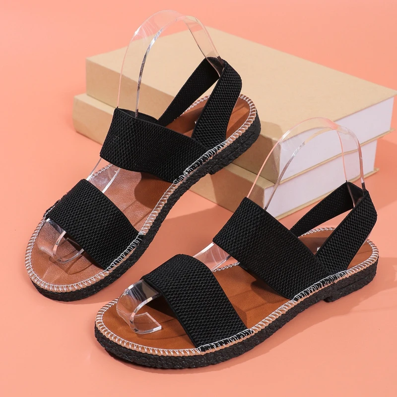 

2026 Large Size Flat Bottom Fairy Style Sandals Women's Season New Round Head Toe Exposure Beach Sandals Flat Bottom