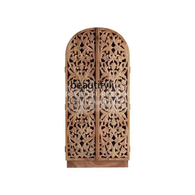 Hollow carved solid wood wardrobe French retro dining side locker bedroom bed and breakfast furniture