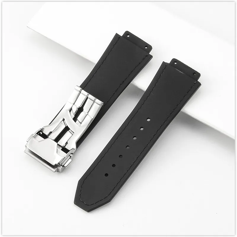 19-26mm Genuine leather+silicone watch strap Stainless steel Folding buckle bracelet Dedicated watchband for HUBLOT BIG BANG