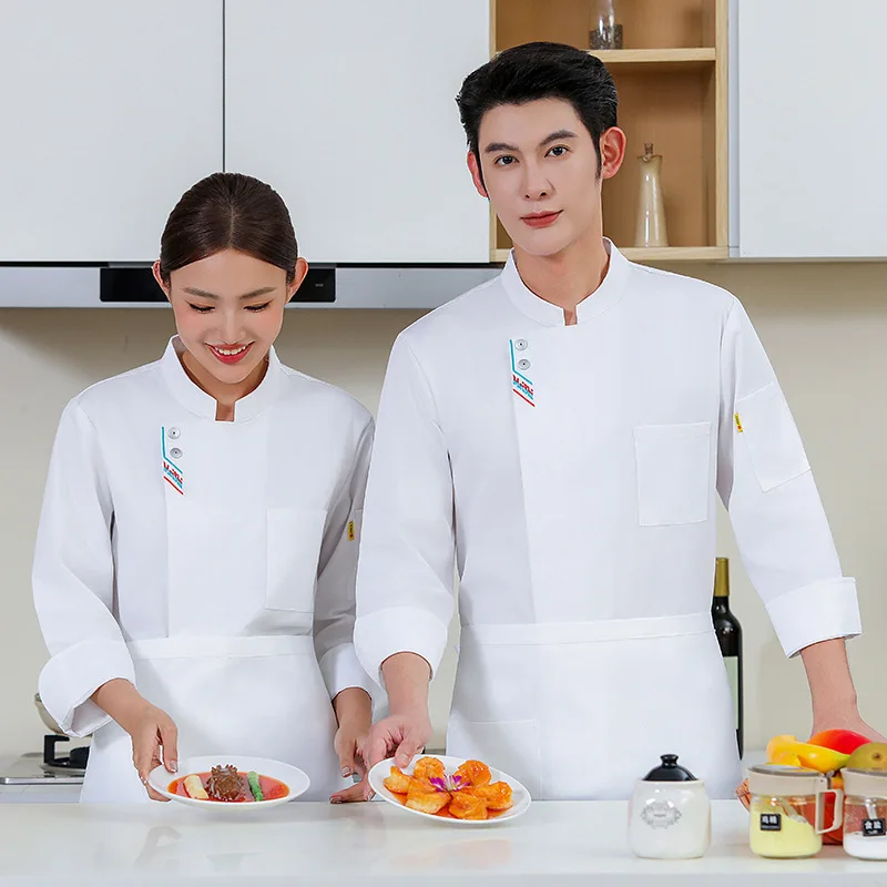 

Двухпуговичная униформа для поваров на осень и зиму, с длинными рукавами, подходит для ресторанов, отелей и кухонь западных ресторанов.