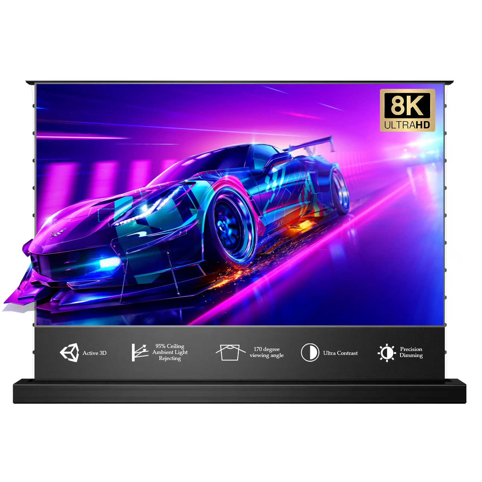 

2024 TOP 72inch~150inch T-Prism Electric Tension Floor Rising ALR UST 4K Projection Screen For UST Laser Projector Home Theater