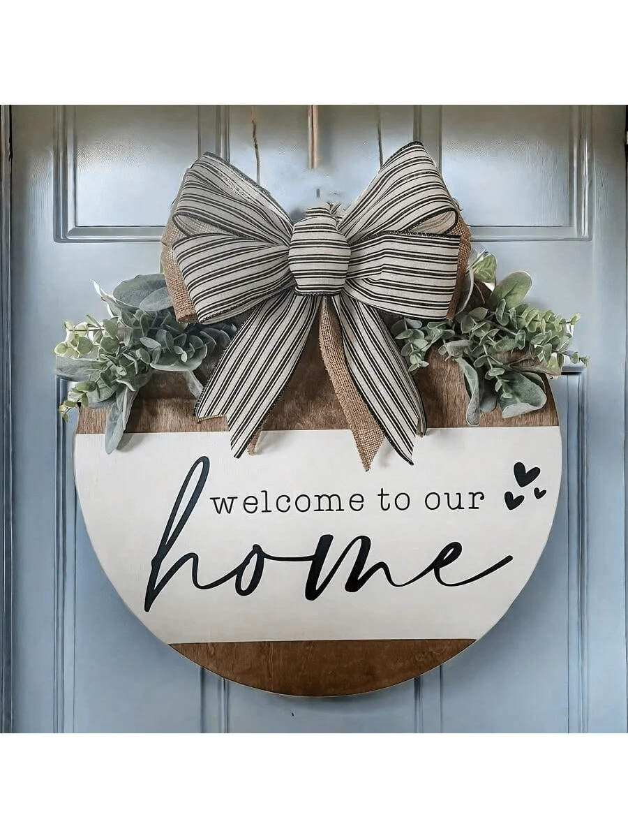 

Деревянный круглый знак приветствия в фермерском доме — декор крыльца/входной двери и подарок на новоселье