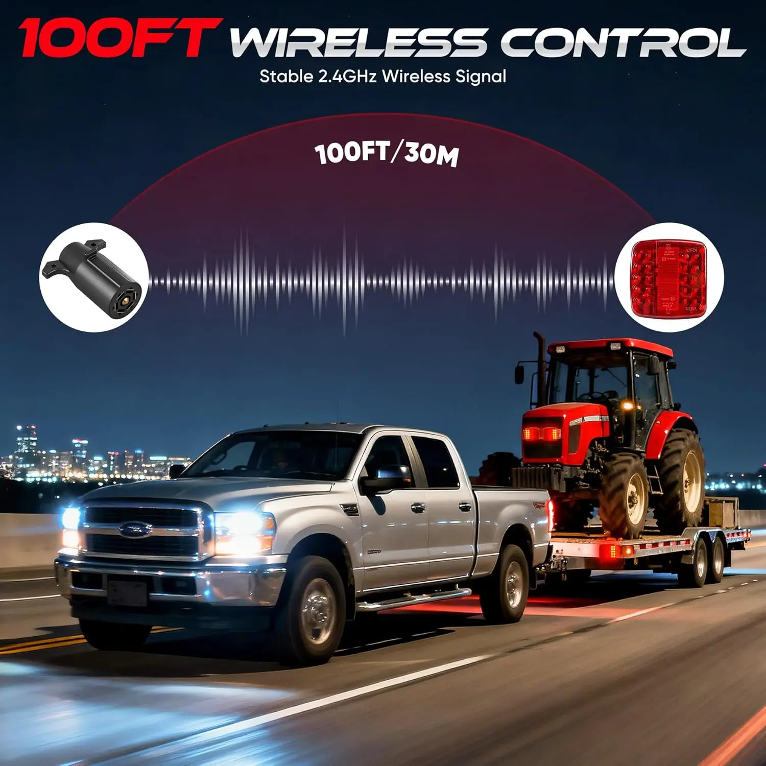 أضواء مقطورة لاسلكية مغناطيسية، قابس 7 دبابيس، IP67 مقاومة للماء، لجرار قارب RV للشاحنة (أحمر) #5