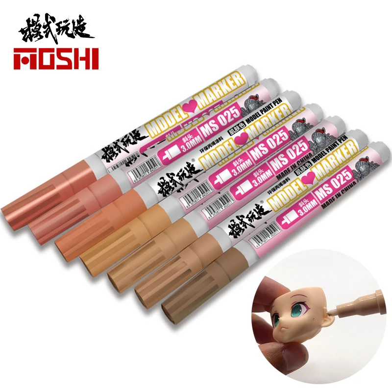 MOSHI S001-S007 Skin Color Marker Model Paint Pen with 3mm Diagonal Nib Water-Based Paint Coloring Pen Tool for Model Doll MS025