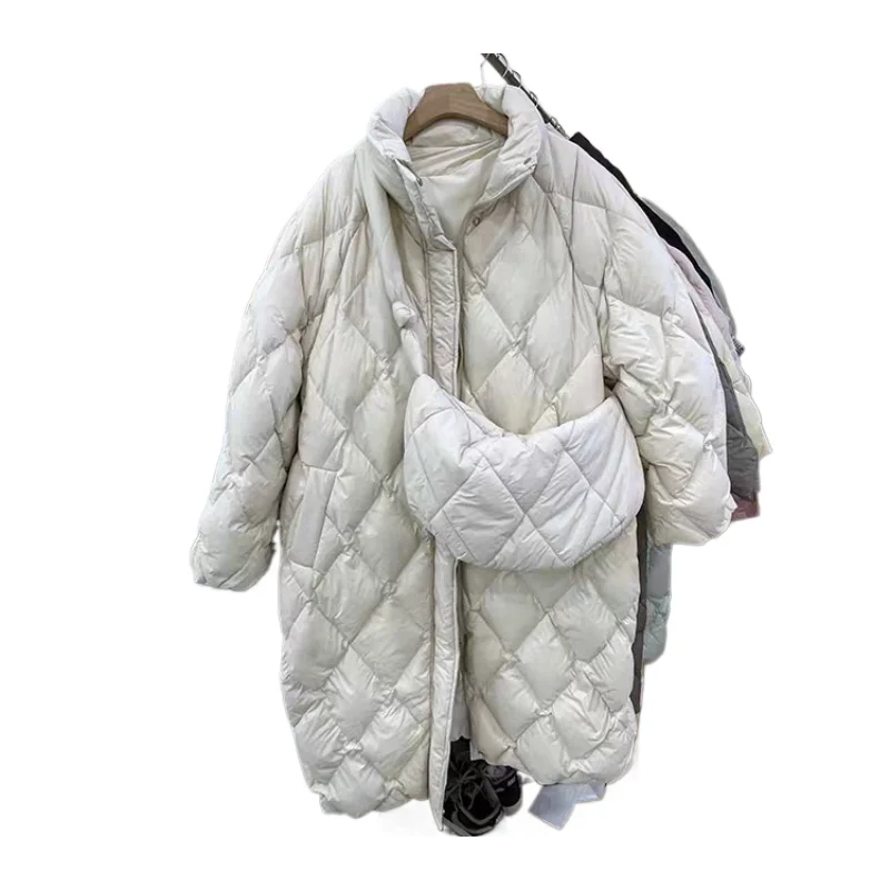 Doudoune longue pour femme, coupe ample avec sac, longueur aux genoux, épaisse et chaude, manteau à col montant, nouveau Style d'hiver 2025