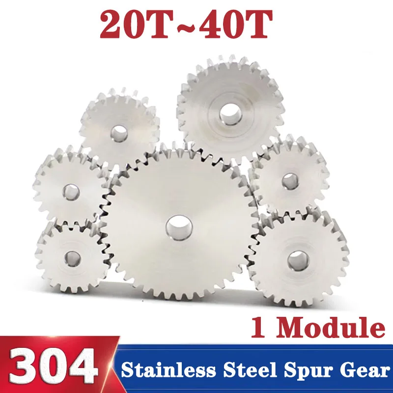 1pcs 20T-40T 1 Module 304 Stainless Steel Spur Gear 20 21 22 23 24 25 26 27 28 30 32 33 35 36 38 40 Teeth 1M Cylindrical Gears