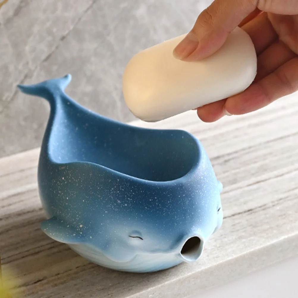 

Whale Shape Ceramic Soap Holder Self-Draining Soap Dish for Bathroom Kitchen Sink Storage Tray Bathroom Supplies,