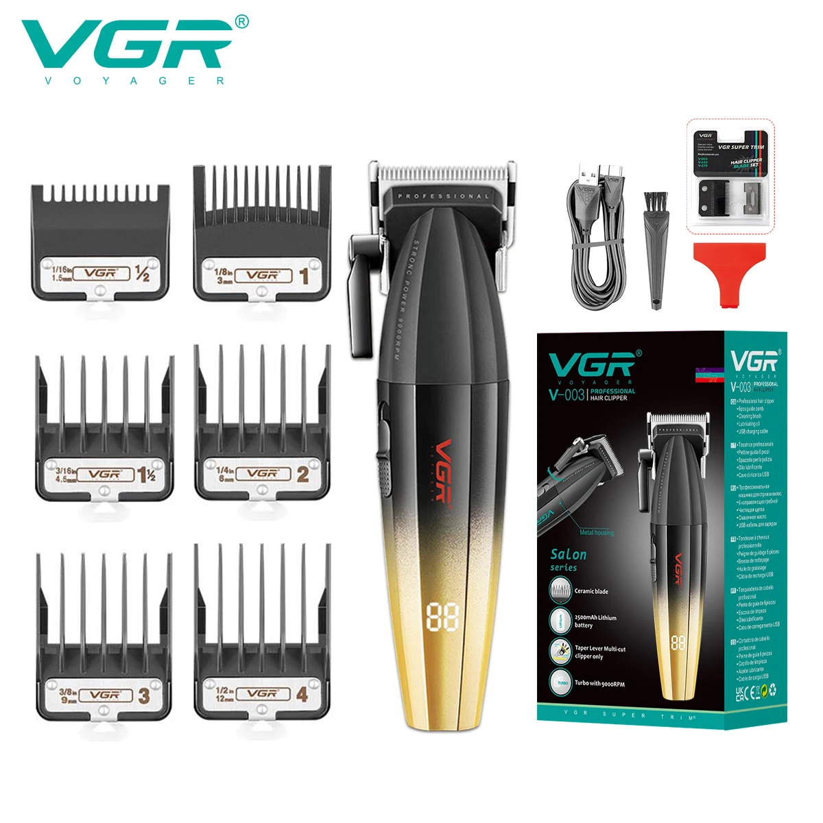 VGR مقص الشعر المهنية الشعر المتقلب كليبرز الكهربائية اللاسلكي آلة قطع الشعر 9000 دورة في الدقيقة المتقلب المقص للرجال V-003
