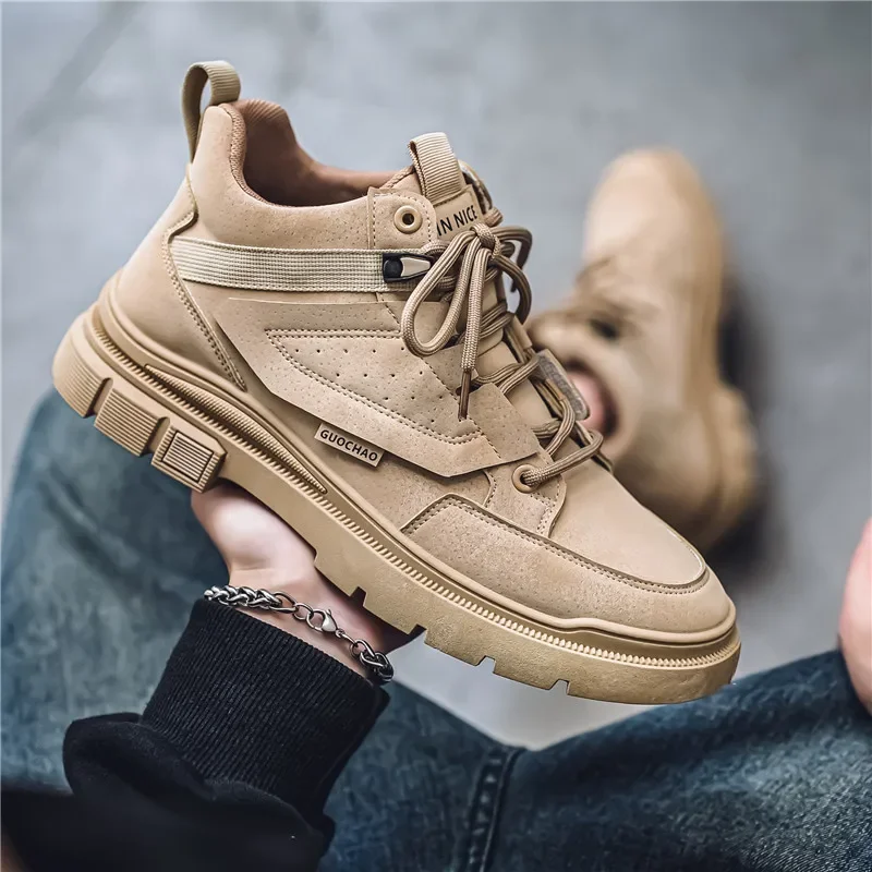

Four-season New Brand Solid Color Mid-top Lace-up Wear-resistant Low-heeled Men's Comfortable Anti-slip Outdoor Work Boots