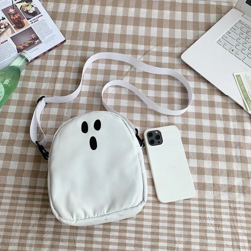 Black White Funny Cute Ghost Kawaii Women Canvas Bag Cartoon Harajuku Chic Ins Shopper Bag Women Shoulder Bags Large Capacity