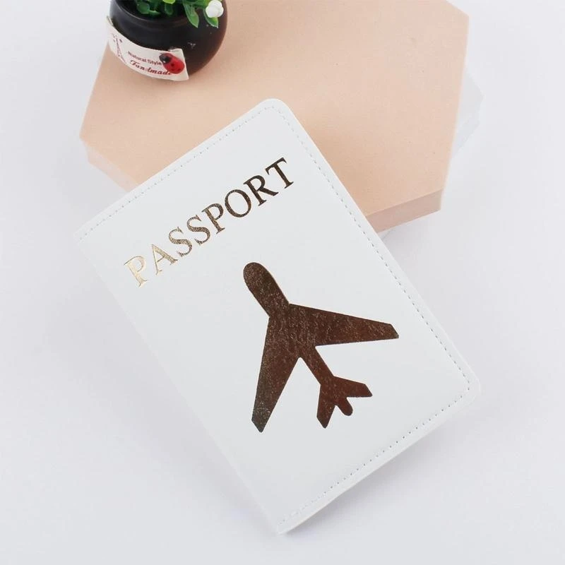 Business Travel Holder Cover Hot Stamping Plane Imitation Leather Thin Wallet for Case with Card Slot for