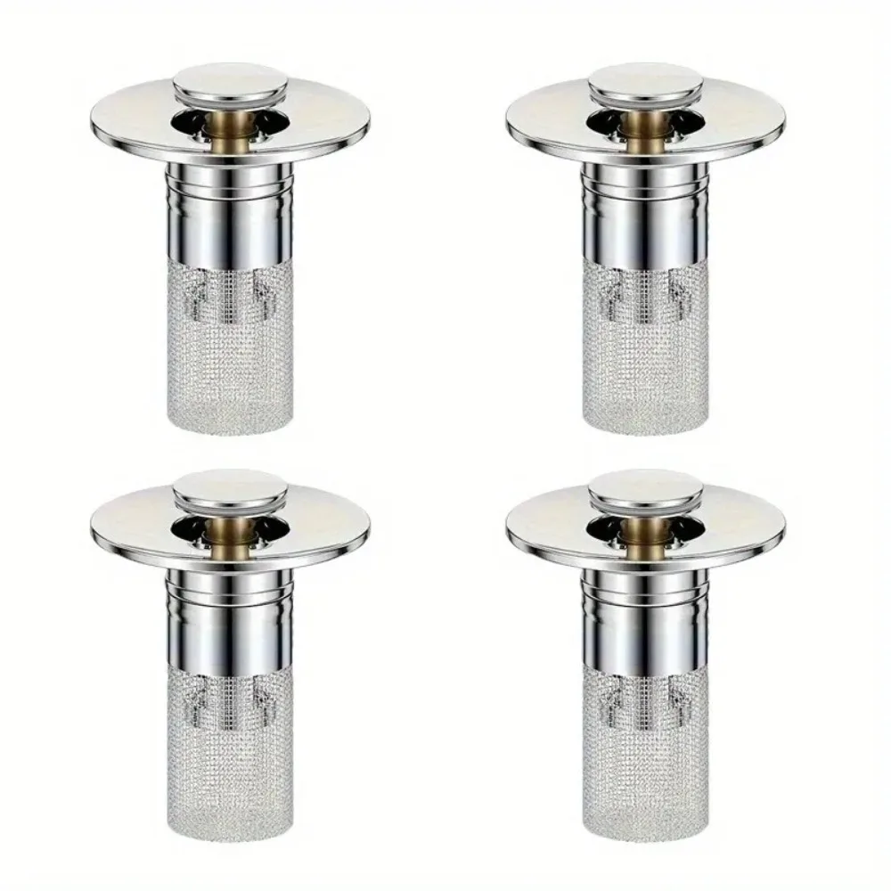 

4/6/10PCS Stainless Steel Sink Plugs, Pop-Up Drain Stopper with Hair Filter for Bathroom Sink, Bulk Pack for Home Use