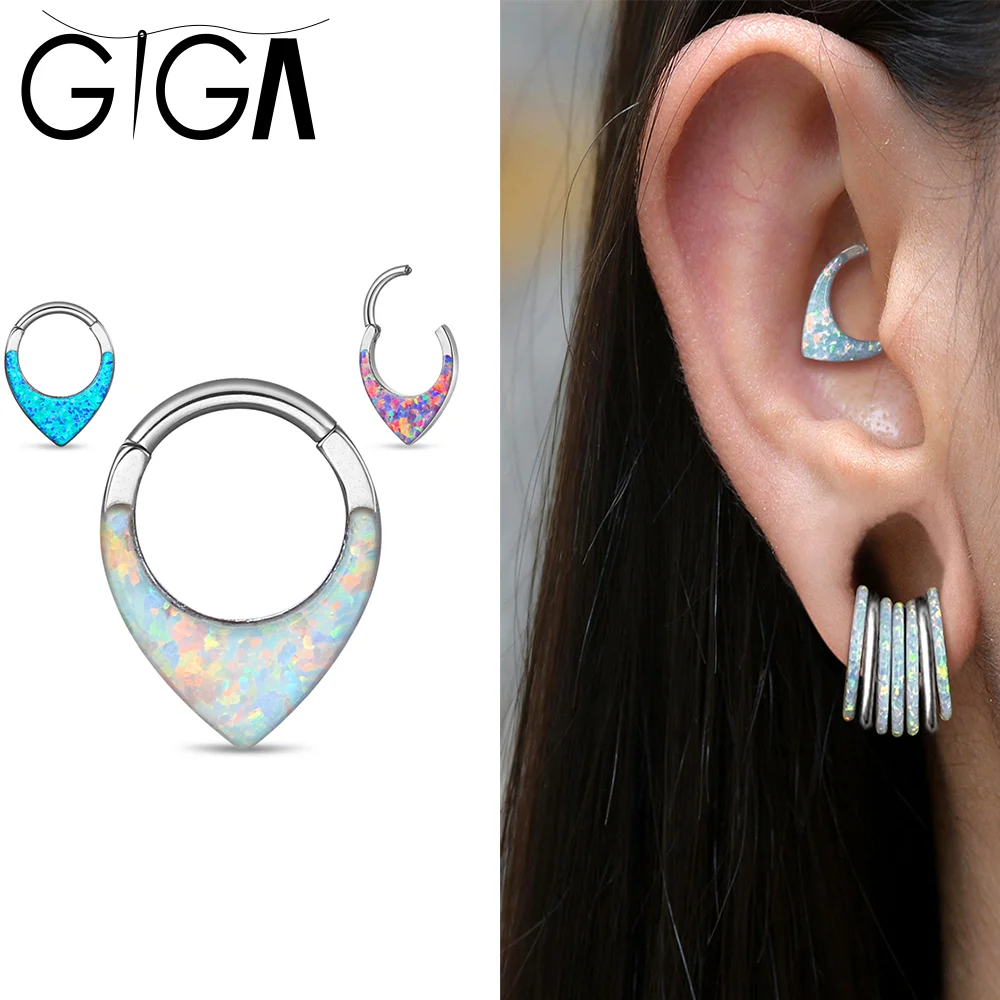 Giga 1 Pcs 316L Stainless Steel Teardrop Piercer with Opal Inlay For Nose & Ear Piercings Stylish Unisex Body Piercing Jewelry .