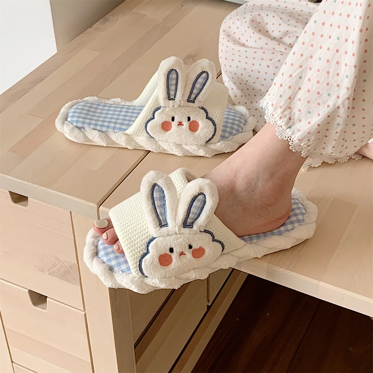 Lovely Rabbit Linen Slipper Female Spring And Summer Household Antiskid Flip Flops Women Slippers Slides