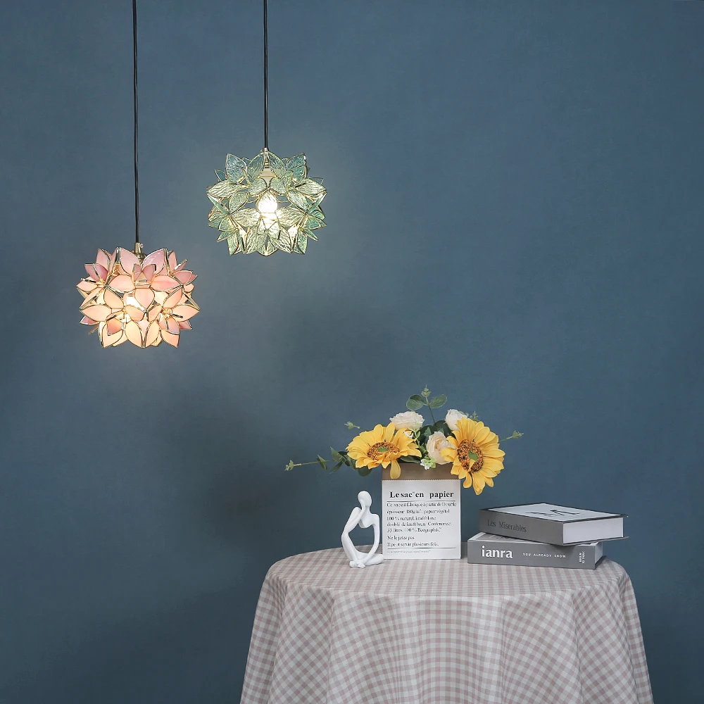 Nordic Flower Copper Pendant lamp Bedroom Dinning Living Room Glass LED Pendant Light Luminaria Kitchen Hanging lamp Fixtures
