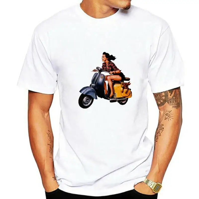 

Womens Sixties Scooter Girl T-Shirt. Retro Vintage 60s Ad High Quality Mod Soul Tee Shirt men t shirt